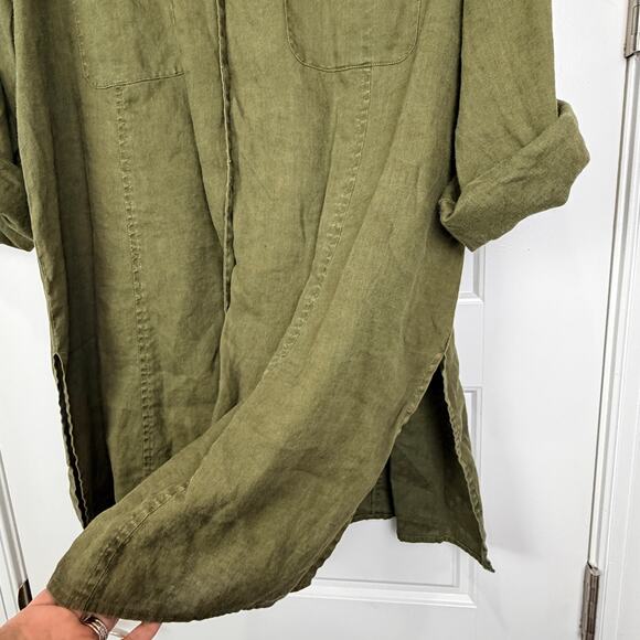 Anne Carson 2X Women's 100% Olive Green Button Up Tunic Long Shirt Dress - Picture 8 of 11
